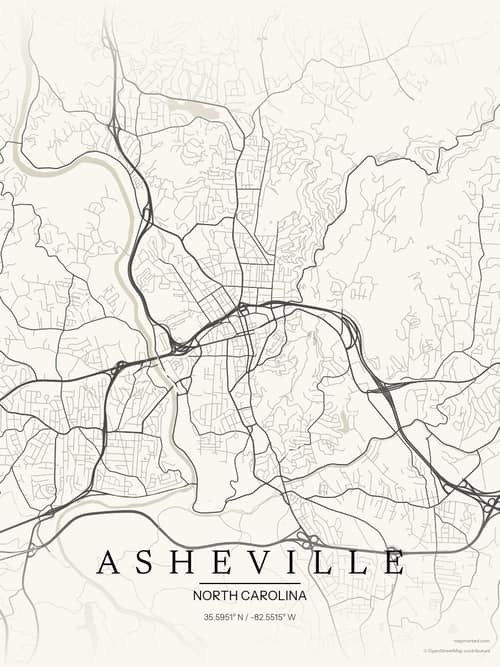 Asheville map art print in Sandstone — minimalist city map poster