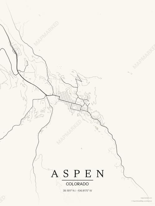 Aspen map art print in Sandstone — minimalist city map poster
