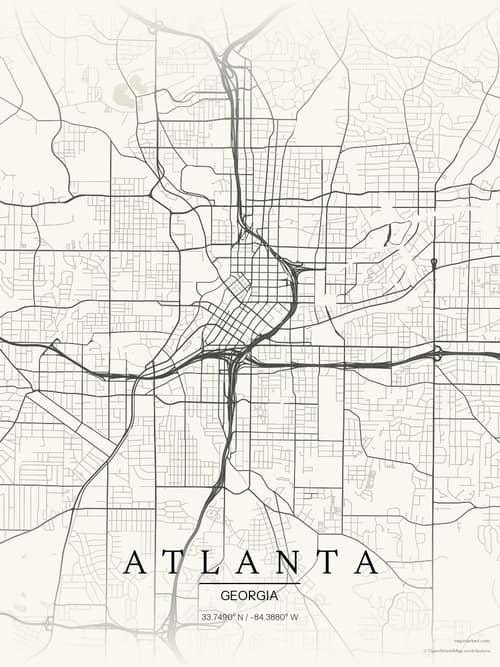 Atlanta map art print in Sandstone — minimalist city map poster