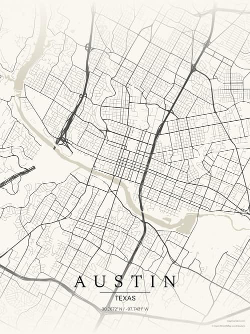 Austin map art print in Sandstone — minimalist city map poster