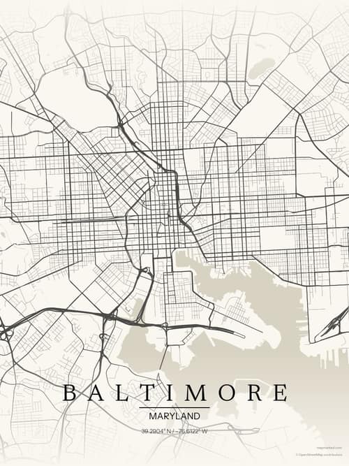 Baltimore map art print in Sandstone — minimalist city map poster