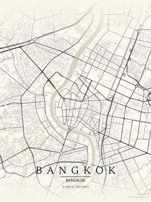 Bangkok map art print in Sandstone — minimalist city map poster