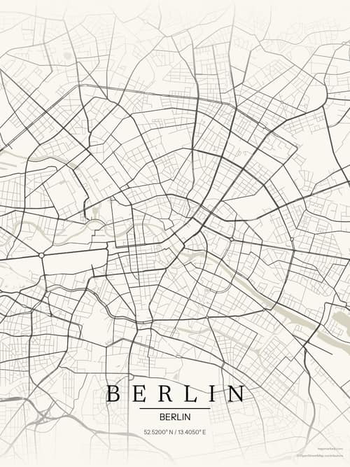 Berlin map art print in Sandstone — minimalist city map poster