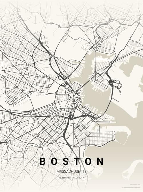 Boston map art print in Sandstone — minimalist city map poster