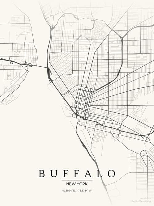 Buffalo map art print in Sandstone — minimalist city map poster