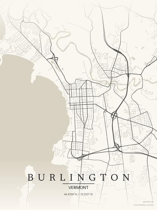 Burlington map art print in Sandstone — minimalist city map poster