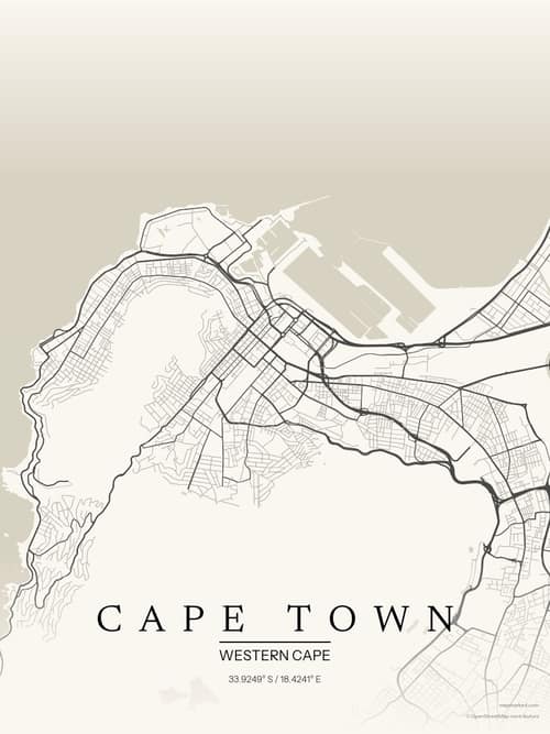 Cape Town map art print in Sandstone — minimalist city map poster