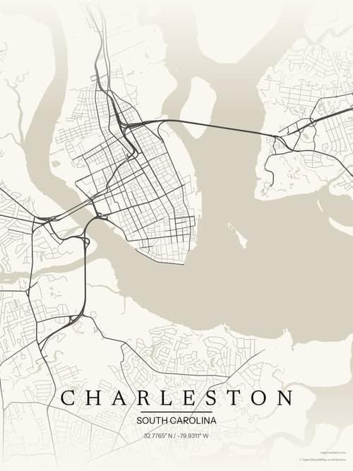 Charleston map art print in Sandstone — minimalist city map poster