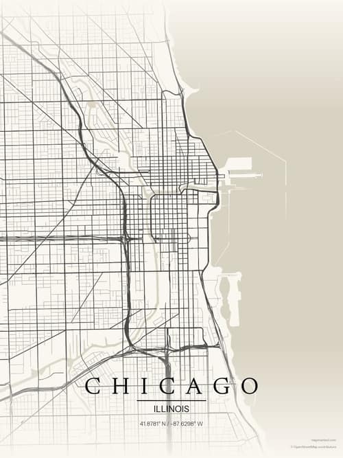 Chicago map art print in Sandstone — minimalist city map poster