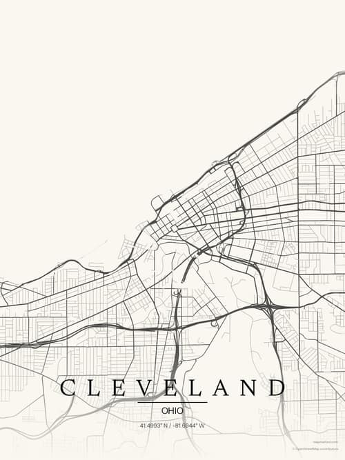 Cleveland map art print in Sandstone — minimalist city map poster