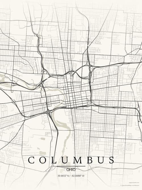 Columbus map art print in Sandstone — minimalist city map poster