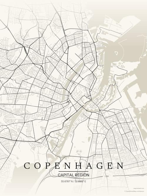 Copenhagen map art print in Sandstone — minimalist city map poster