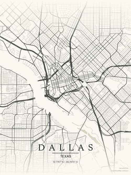 Dallas map art print in Sandstone — minimalist city map poster