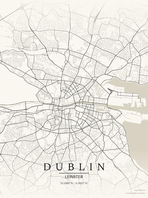 Dublin map art print in Sandstone — minimalist city map poster