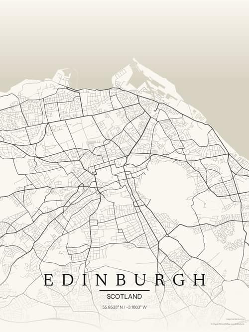 Edinburgh map art print in Sandstone — minimalist city map poster