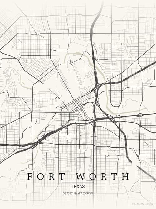 Fort Worth map art print in Sandstone — minimalist city map poster