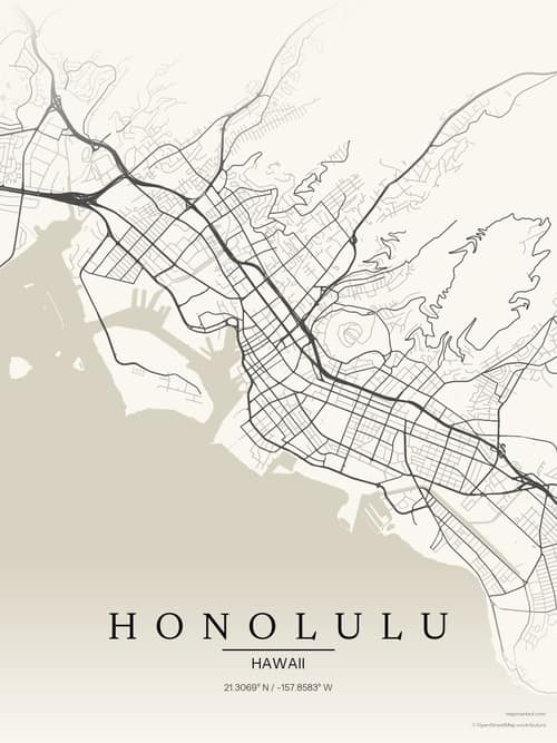 Honolulu map art print in Sandstone — minimalist city map poster