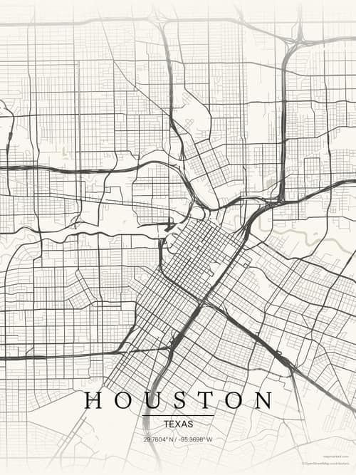 Houston map art print in Sandstone — minimalist city map poster