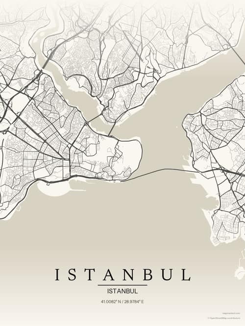 Istanbul map art print in Sandstone — minimalist city map poster