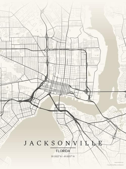 Jacksonville map art print in Sandstone — minimalist city map poster