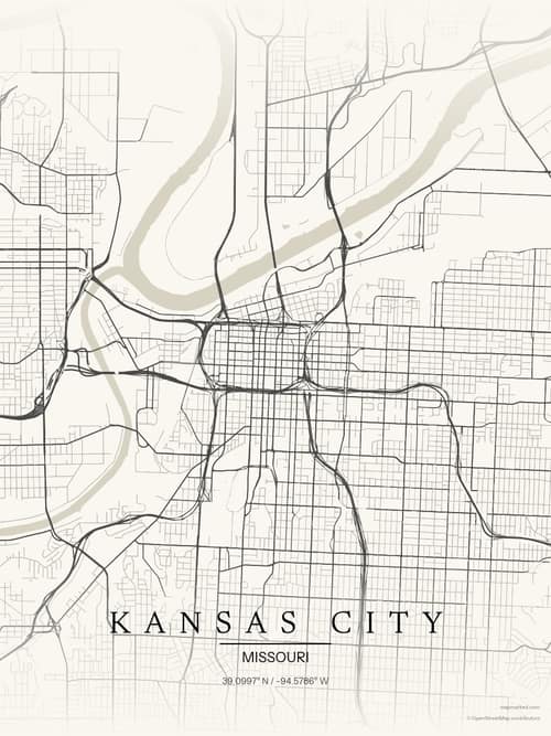 Kansas City map art print in Sandstone — minimalist city map poster