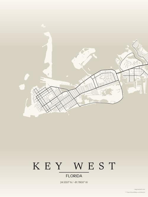 Key West map art print in Sandstone — minimalist city map poster