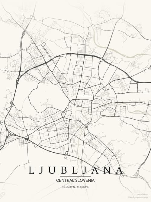 Ljubljana map art print in Sandstone — minimalist city map poster