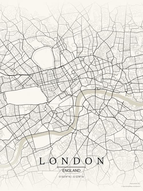 London map art print in Sandstone — minimalist city map poster