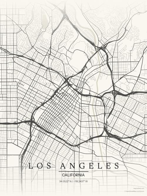 Los Angeles map art print in Sandstone — minimalist city map poster