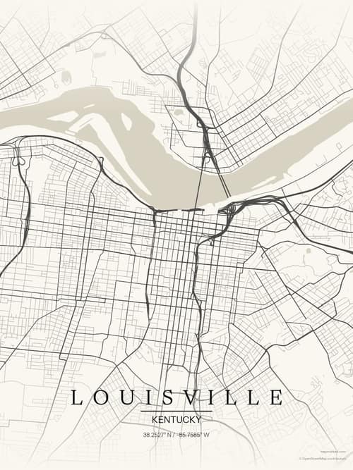 Louisville map art print in Sandstone — minimalist city map poster