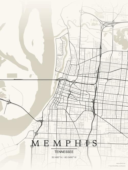 Memphis map art print in Sandstone — minimalist city map poster