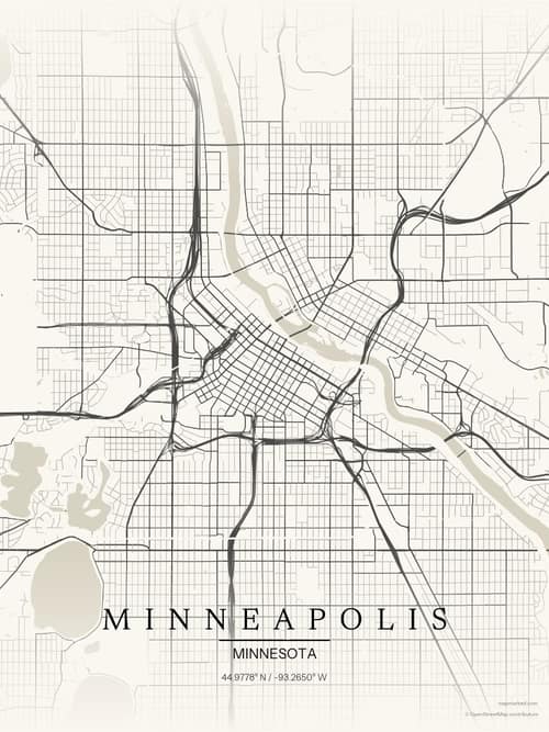 Minneapolis map art print in Sandstone — minimalist city map poster
