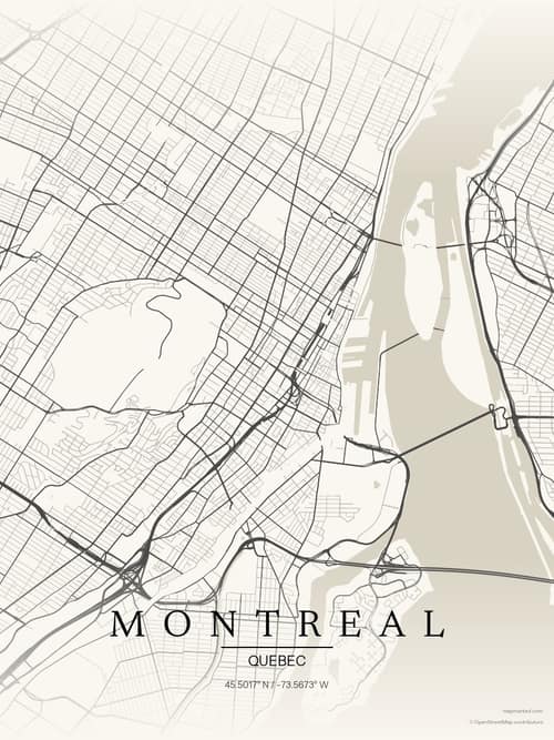 Montreal map art print in Sandstone — minimalist city map poster