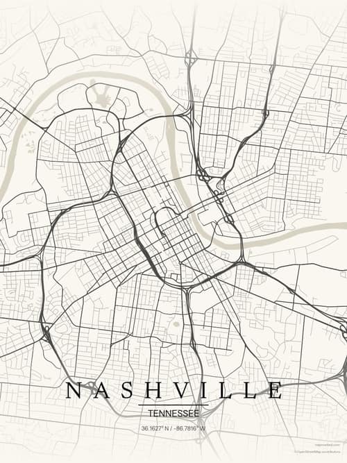 Nashville map art print in Sandstone — minimalist city map poster