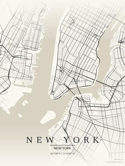 New York map art print in Sandstone — minimalist city map poster