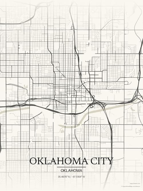 Oklahoma City map art print in Sandstone — minimalist city map poster