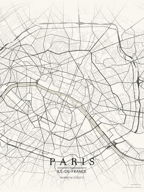 Paris map art print in Sandstone — minimalist city map poster