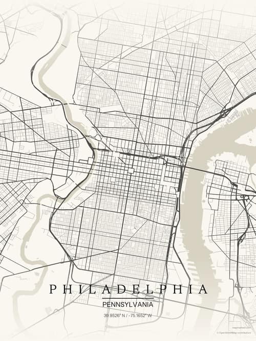 Philadelphia map art print in Sandstone — minimalist city map poster