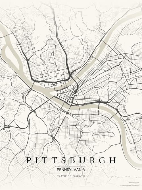 Pittsburgh map art print in Sandstone — minimalist city map poster