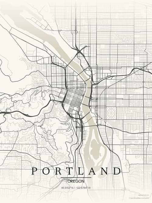 Portland map art print in Sandstone — minimalist city map poster