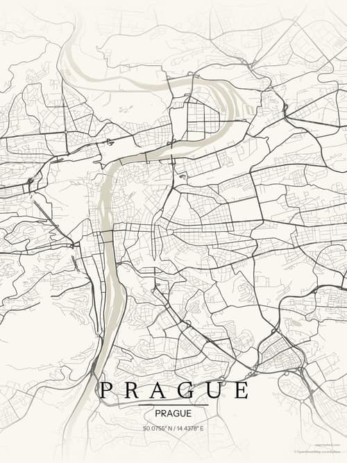 Prague map art print in Sandstone — minimalist city map poster