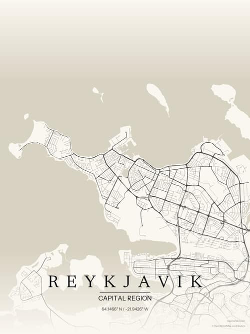 Reykjavik map art print in Sandstone — minimalist city map poster