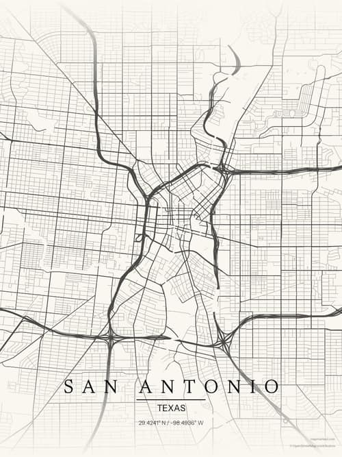 San Antonio map art print in Sandstone — minimalist city map poster