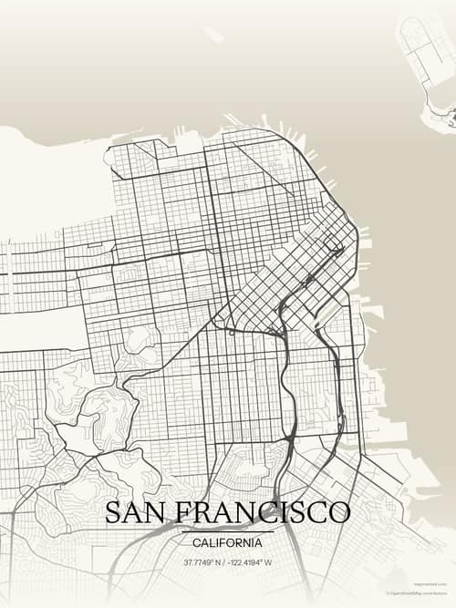 San Francisco map art print in Sandstone — minimalist city map poster