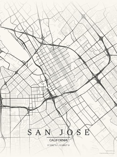 San Jose map art print in Sandstone — minimalist city map poster