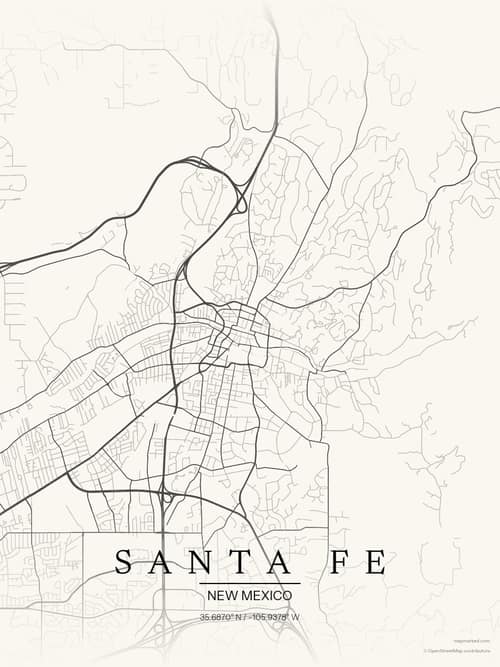 Santa Fe map art print in Sandstone — minimalist city map poster