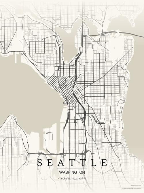 Seattle map art print in Sandstone — minimalist city map poster