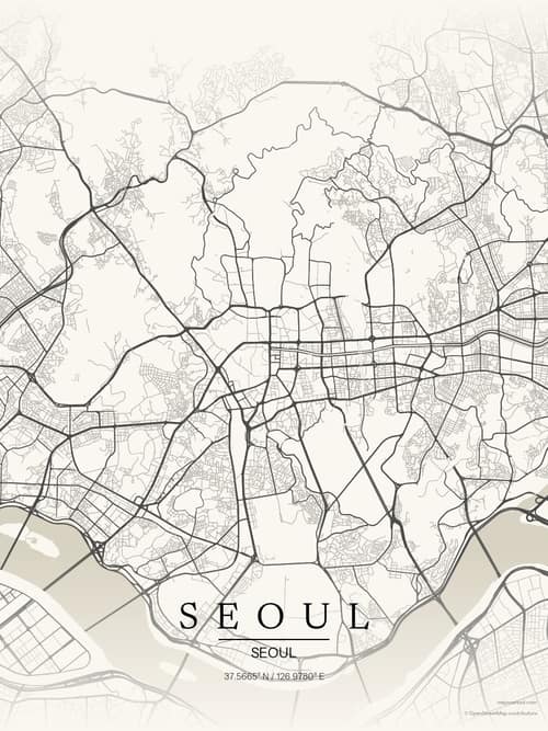 Seoul map art print in Sandstone — minimalist city map poster