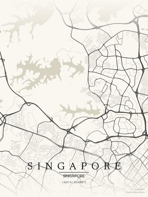 Singapore map art print in Sandstone — minimalist city map poster