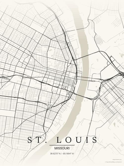 St. Louis map art print in Sandstone — minimalist city map poster